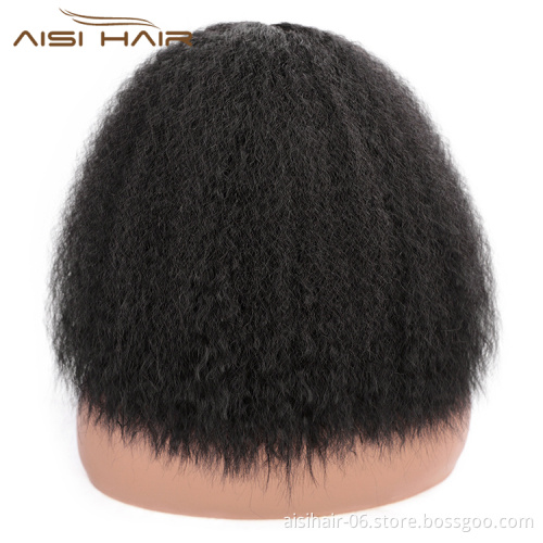 Aisi Hair Short Kinky Fluffy Natural Black Wig Cheap Middle Part Synthetic Lace Front Wig Afro Curly Hair Wigs For Black Women